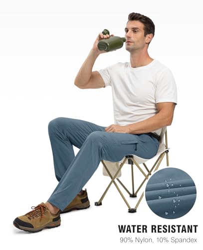 TBMPOY Men's Lightweight Hiking Pants with Belt 5 Zip Pockets Waterproof Quick-Dry Travel Fishing Work Outdoor Pants