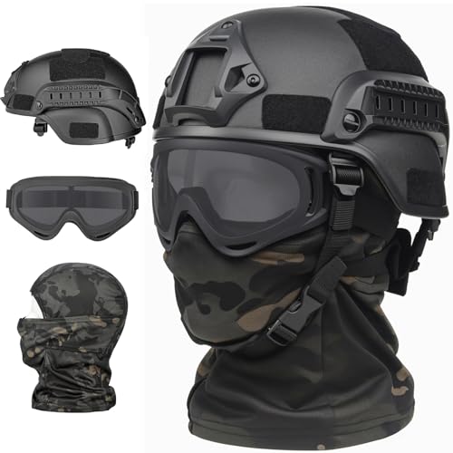 VPZENAR Airsoft Helmet,Black Tactical Helmet,Airsoft Mask Mesh,Elastic Balaclava Mask, Anti Fog Airsoft Goggles, Tactical ...