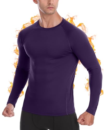 EoBeKee Mens Thermal Compression Shirts, Warm Long Sleeve Fleece Lined Tops Athletic Base Layer for Running Cold Weather
