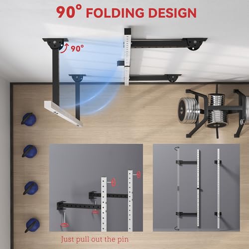 Soozier Folding Squat Rack with Adjustable Pull-Up Bar, 1000 Pounds Capacity Wall Mounted Power Rack, Adjustable Barbell R...