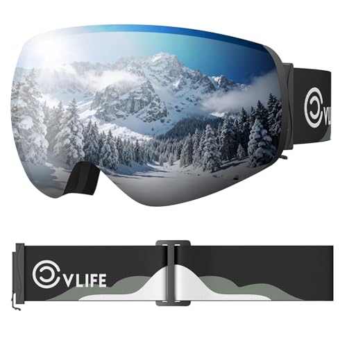 CVLIFE Ski Goggles OTG, Snow/Snowboard Goggles for Men, Women & Youth - Magnetic Lens, Frameless, 100% UV400 Protection
