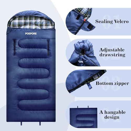 POEPORE Flannel Sleeping Bag Cotton 0 Degree Cold Weather for Adults XXL Wearable Sleeping Bag 4 Seasons Waterproof with C...