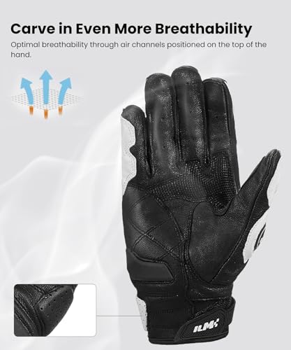 ILM Air Flow Leather Motorcycle Gloves Touchscreen for Men and Women Model-GRC01 (M, White)