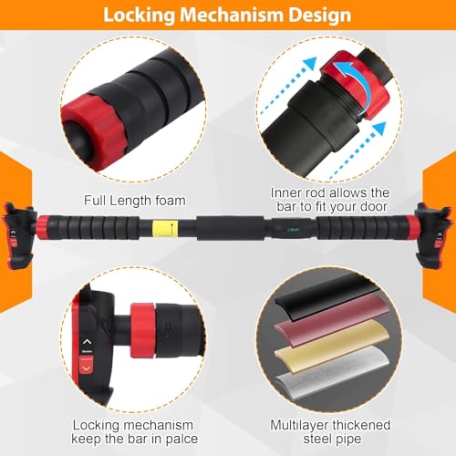 Adjustable Pull Up Bar for Doorway 27-42"with Level Meter,Strength Training Pull-Up Bars, No Screws Needed, Safety Locking...