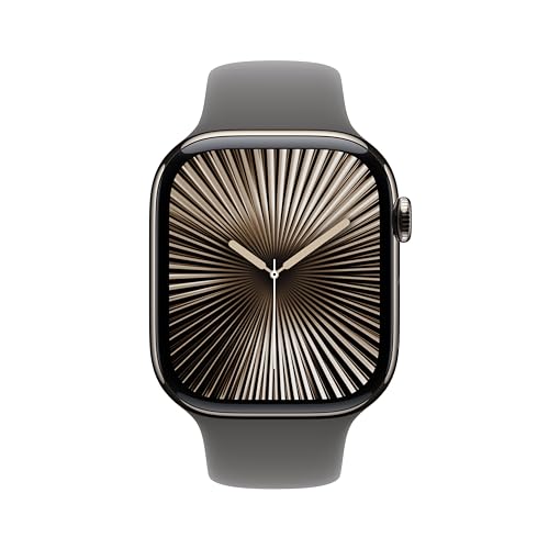 Apple Watch Series 10 [GPS + Cellular 46mm case] Smartwatch with Natural Titanium Case with Stone Grey Sport Band - M/L. F...