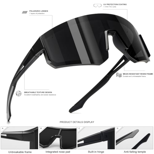 SEKKAF Polarized Sunglasses for Men Women - Sports Sunglasses for Running Baseball Driving Fishing Cycling UV400 Protection