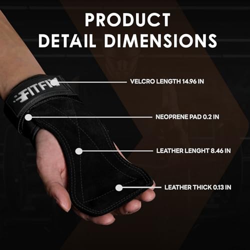 FITFIV Weight Lifting Wrist Strap, Double Leather Weightlifting Wrist Straps for Gym Strength Training, Neoprene Padded Wr...