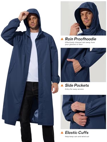 UIQUR Men's Rain Jacket Lightweight Long Raincoat Hood Rain Poncho Waterproof Windbreaker Cycling Running Hiking Packable