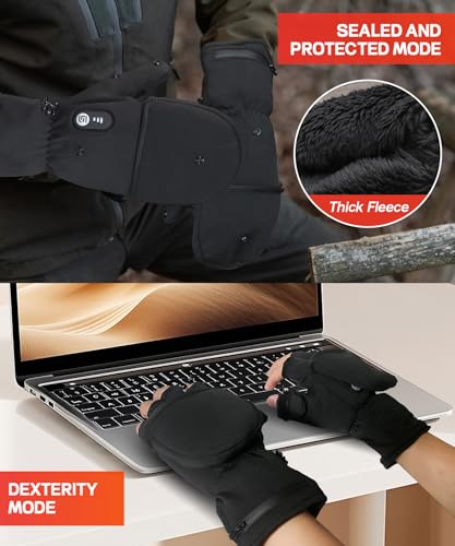 Heated Gloves for Men Women Rechargeable with 7.4V 3000mAh Battery Waterproof Fingless Heated Mittens for Winter Work Typi...