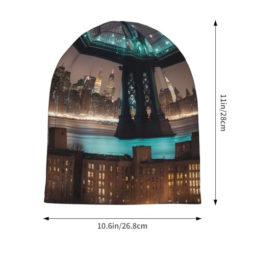 New York Manhattan Bridge Night Print Soft Beanie Hat for Men Women Warm Fashion Cap for Jogging Cycling Gift Outdoor Use ...