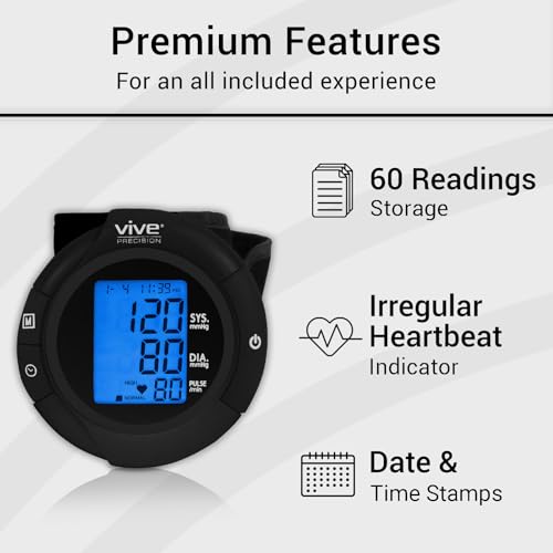 Vive Precision Smart Wrist Blood Pressure Monitor - Digital Automatic Accurate BP Cuff Machine for Irregular Heartbeat & H...