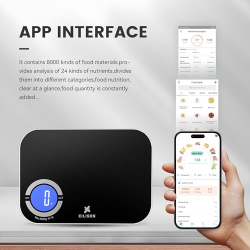EILISON Smart Kitchen Scale with Bluetooth App, High-Precision Digital Food Scale for Baking, Cooking & Diet, 8000 Food Da...