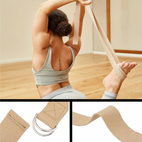 8ft Yoga Strap with Metal D-Ring – Premium Cotton Blend Stretching Strap for Flexibility, Pilates & Rehab – Adjustable, Du...
