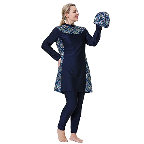 AFAVOM Women's Plus Size Muslim Swimsuits Full Cover Modest Islamic Burkini Swimwear Tops Pants Hijab Bathing Suit 3XL-8XL