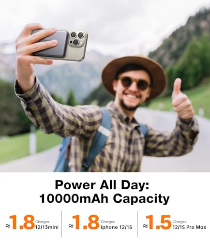 TORRAS MiniMag Power Bank,Ultra-Slim 10,000mAh Magnetic Wireless Portable Charger, 22.5W Fast Charging iPhone Air MagSafe ...