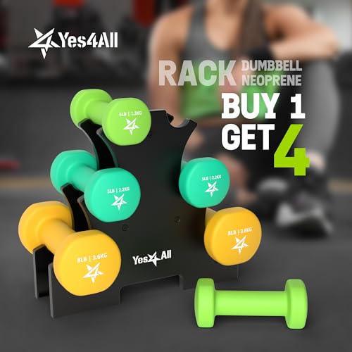 Yes4All 5 lbs Dumbbells Neoprene with Non Slip Grip – Great for Total Body Workout – Total Weight: 10 lbs (Set of 2)