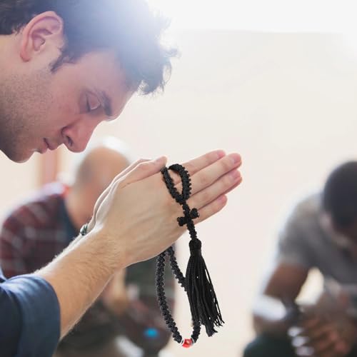 Handmade Orthodox Prayer Rope 100 Knots with Red Bead,Prayer Beads Christian Greek Komboskoini Chotki,Greek Orthodox Cross...