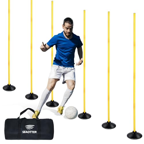 SEAOTTER Soccer Agility Poles Set, 4/6/10 Pcs 6ft Detachable Sports Trainning Speed Poles Slalom Poles with Rubber Base, A...
