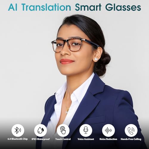 AI Smart Glasses for Women & Men, Supports 160+ languages Real-Time Translation, No Subscription, AI Glasses with Open-Ear...