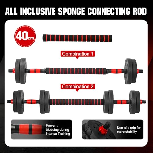 Adjustable Dumbbell Set, 22lbs Free Weights Dumbbells Set, 3 in1 Dumbbells Set Used as Barbell,Push-up Stand, Weight Set f...