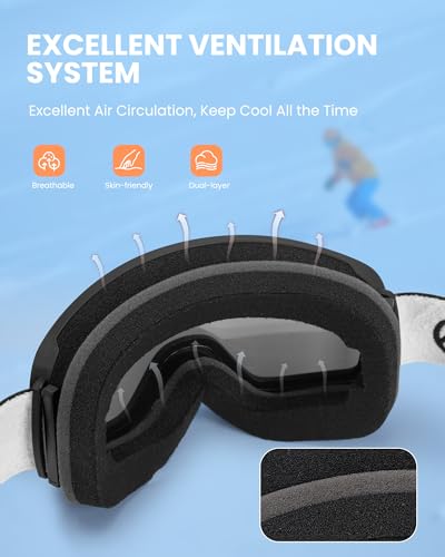OutdoorMaster Kids Ski Goggles OTG Snowboard Goggles with 100% UV Protection Kids Snow Goggles for Boys Girls Toddler
