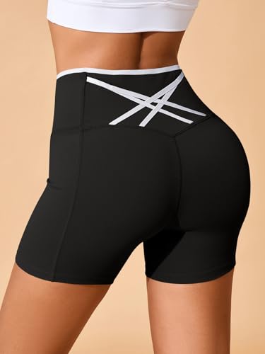Aoysky Womens Workout Biker Shorts 5" Color Block High Waisted Yoga Athletic Shorts