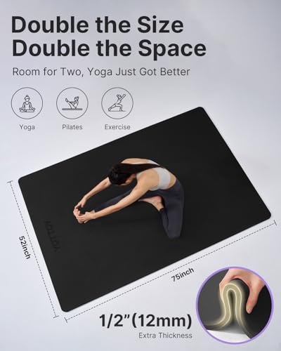 YOTTOY Large Yoga Mat (75 * 52 * 1/2inch),Extra Wide TPE Exercise Mat,Non-Slip Workout Mat for Pilates, Fitness, Barefoot,...