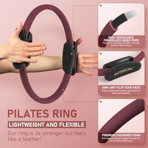 PhysKcal Pilates Kit, 15-Inch Pilates Ring with 1x Core Ball, 3X Resistant Loops and 2X Flex Bands, Home Pilates on Mat Es...