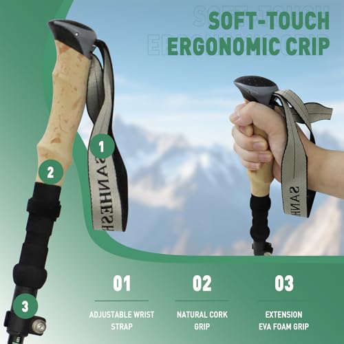 Walking Trekking Poles 2 Pack - 5 Section Lightweight Aluminium Alloy with Anti Shock & Quick Flip Lock - Cork EVA Handle,...