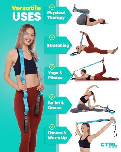 Stretching Strap with Loops - Non Elastic Stretch Band for Physical Therapy, Yoga Strap for Stretching Equipment, Stretch ...