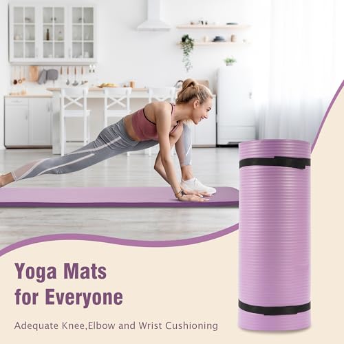 BalanceFrom Yoga Mat 1-Inch Extra Thick High-Density Exercise Mat with Non-Slip Surface & Carry Strap, Taro Purple