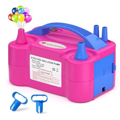 IDAODAN Electric Balloon Pump, Portable Electric Balloon Blower Machine Balloon Air Pump Dual Nozzle Rose Red 110V 600W Ba...