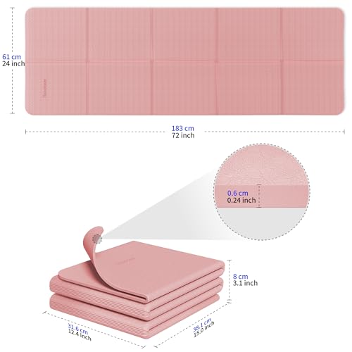 Readaeer Foldable Yoga Mat for Travel Folding Yoga Mat 6mm Thick with Carrying Bag, Non-Slip TPE Exercise Pilates Mat for ...