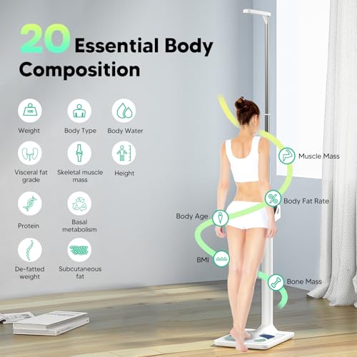 arboleaf Digital Physician Scale, Ultrasonic Height and Weight Scale, Smart Body Composition Analyzer for Gym and Home, 1...
