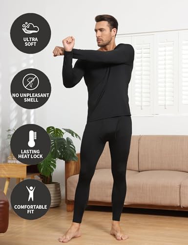 Winvote 3 Pack Thermal Underwear for Men Long Johns Fleece Lined Soft and Warm Set Base Layer for Cold Weather