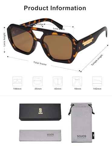 SOJOS Trendy Aviator Sunglasses for Womens Mens Polarized,Hexagonal Square Double Bridge Designer Inspired Sun Glasses SJ2288