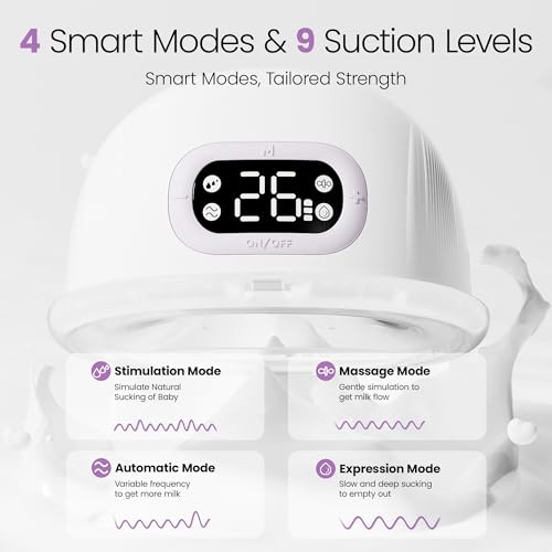 Breast Pump Hands Free, Wearable Breastfeeding Pump with 4 Modes & 9 Levels, Portable Electric Breast Pump, Strong Suctio...