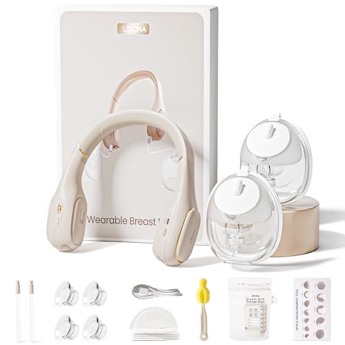 Neck Breast Pump Hands Free, Wearable Breastfeeding Pump with Hospital-Grade Suction, 4 Modes & 9 Levels, Portable Electri...