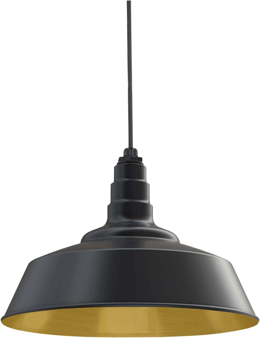 Steel Lighting Co. Manhattan Warehouse Light | Ceiling Mounted Pendant | 20 inch Dome | Black Cord | Large Steel Barn Light Made in America | Matte Black Exterior/Brass Interior