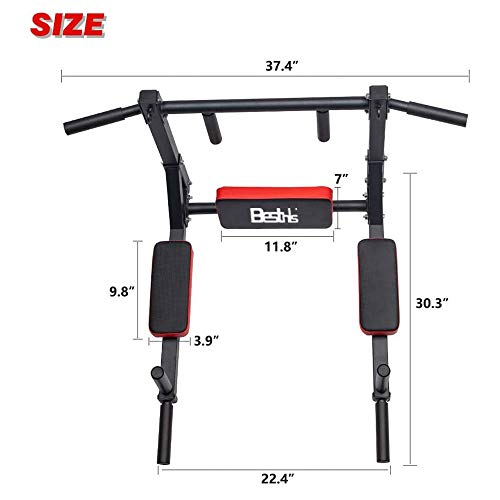 BESTHLS Wall Mounted Pull Up Bar and Dip Station, Heavy Duty Wall Mount Pull-up Chin Up Bar Multifunctional Home Gym Worko...