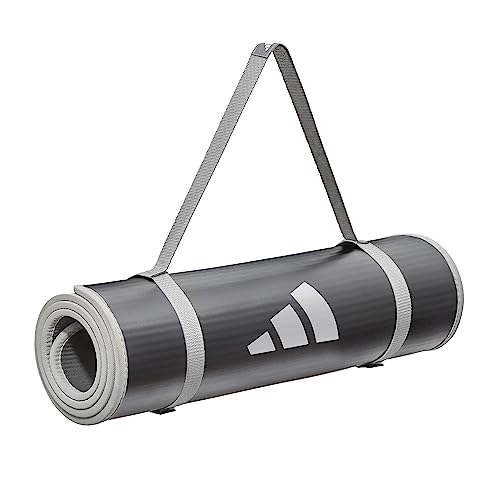 adidas 10mm Extra Thick Training Mat with Carrying Strap and Non-Slip Textured Base - Cushioned Workout Mat for Home Gym, ...