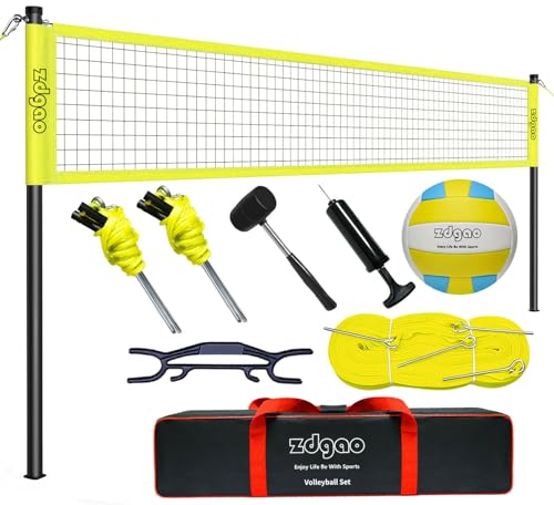 Volleyball Net Outdoor - Portable Volleyball Set for Backyard with Professional Volleyball Net, Wrap Yarn Volleyball and P...