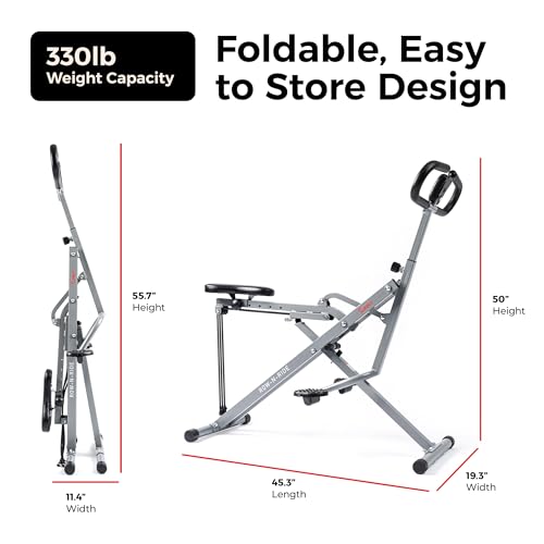 Sunny Health & Fitness Smart Row-N-Ride Glute & Leg Trainer, Foldable Squat Assist Rower with Exclusive SunnyFit App Conne...