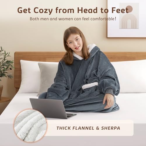 L'AGRATY Oversized Wearable Blanket Hoodie for Adults: Oversized Sherpa Fleece Hoodie Blankets with Giant Hood Pocket for ...