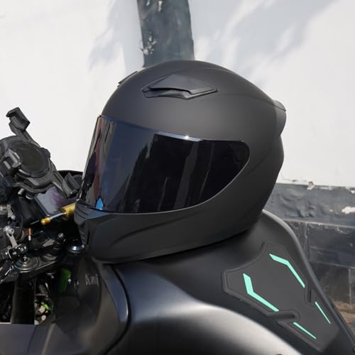 JQF Gear Full Face Helmet Black Motorcycle Motorbike Street Bike Racing Helmets for Adults WS-607 DOT Approved (with Black...
