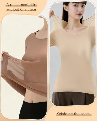 Shihanee 3 Pcs Ultra-Thin Seamless Elastic Thermal Inner Wear Tops for Women Thermal Undershirt Stretch Warm Underwear Set