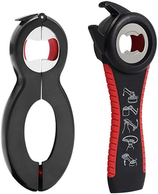 2 Pack Jar and Bottle Opener Set, 6-in-1 Multi-Function Can Opener & 4-in-1 Jar Opener, Non-Slip Grip Lid Remover for Seniors, Arthritis, Weak Hands, Kitchen Bottle Cap & Ring Pull Opener