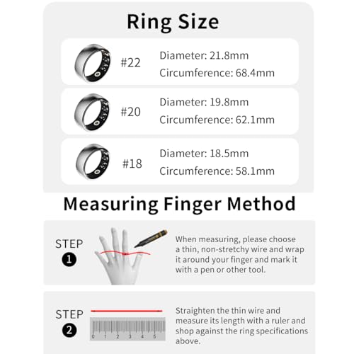 Smart Ring Heart Rate Monitor Fitness Ring Blood Pressure Sleep Tracker Fitness Tracker Pedometer Calories Step Counter Wa...