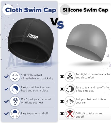 Aegend Fabric Swim Cap, Silicone Waterproof Layer - Breathable Cloth Swimming Cap, Keep Hair Dry with Hight Elasticity for...