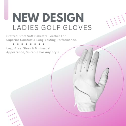 Scratch Cabretta Leather Ladies Golf Gloves (5 Pack) Logo Free, for 2025, Durable & Soft, Small Medium Large X-Large